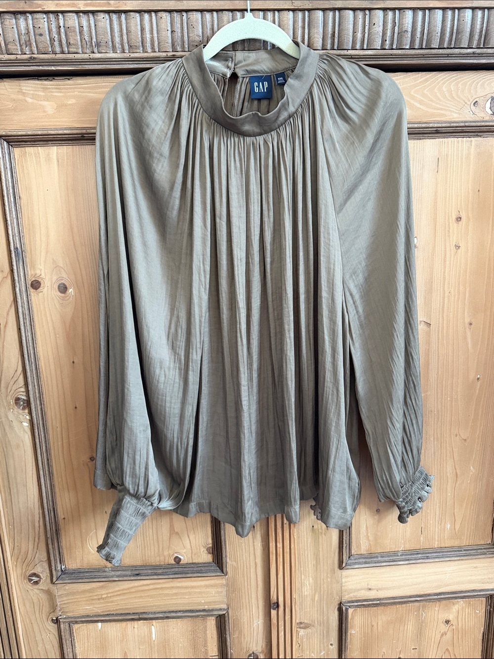 GAP Olive Green High-Neck Pleated Blouse